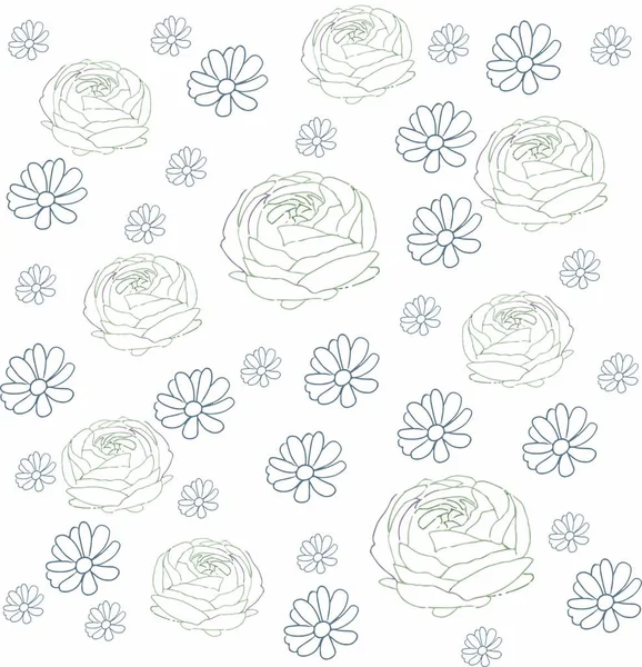 Floral Pattern Thiwh Different Flowers Minimalism Style Background — Stock Vector