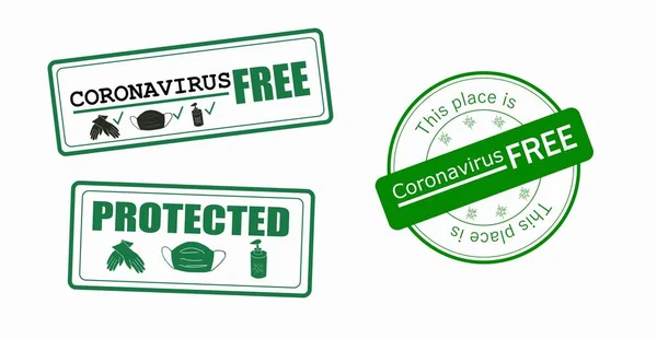 Coronavirus ücretsiz metni olan simgeler ve pullar. Bulunduğun yer koronavirüs değil.