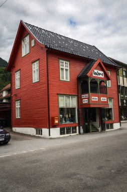 Sogndal, Norveç-Temmuz 14: Sogndal, Norveç. Norveç evleri.