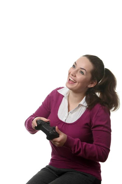 Mujer Joven Jugando Videojuego — Foto de Stock