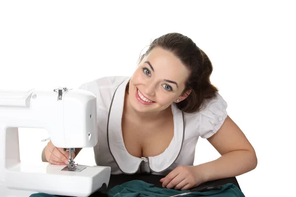 Woman Seamstress Working Sewing Machine — Stock Photo, Image