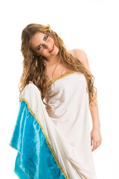 Ancient Goddess White Greece Toga Isolated White Background — Stock Photo, Image