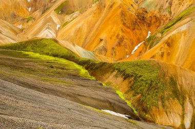 Güzel dağ Panorama Milli Parkı Landmannalaugavegur, İzlanda. 