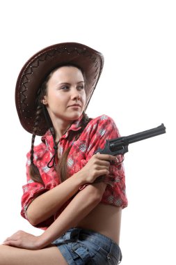 Kovboy şapkalı genç ve güzel kız 