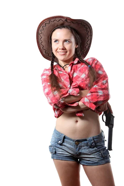 Ganska Ung Flicka Cowboy Hatt — Stockfoto