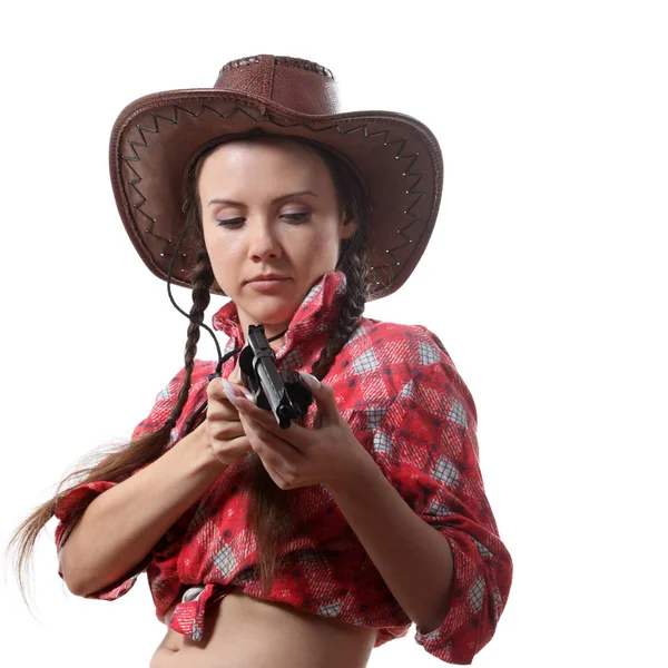 Ganska Ung Flicka Cowboy Hatt — Stockfoto