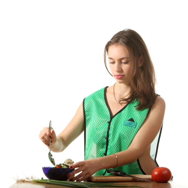 Mooi Meisje Koken Een Salade — Stockfoto