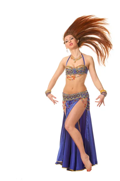 Joven Hermosa Bailarina Del Vientre Traje Azul —  Fotos de Stock
