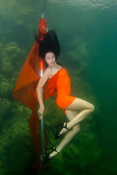 Underwater Striptease Beautiful Slim Girl — Stock Photo, Image