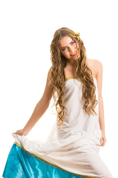 Ancient Goddess White Greece Toga Isolated White Background — Stock Photo, Image