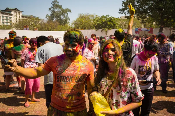 Agra India Maart Holi Viering Maart 2018 Agra India Mensen Rechtenvrije Stockfoto's