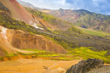 Güzel dağ Panorama Milli Parkı Landmannalaugavegur, İzlanda. 
