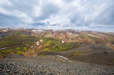 Güzel dağ Panorama Milli Parkı Landmannalaugavegur, İzlanda. 