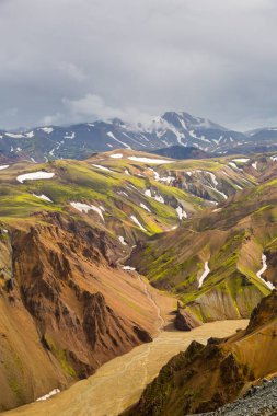 Güzel dağ Panorama Milli Parkı Landmannalaugavegur, İzlanda. 