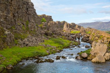 Thingvellir Milli Parkı rift Vadisi. İzlanda.