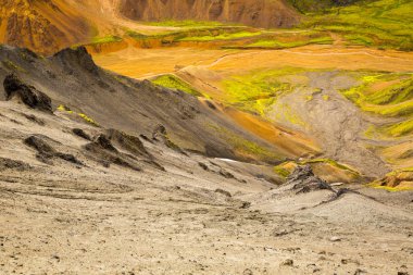 Güzel dağ Panorama Milli Parkı Landmannalaugavegur, İzlanda. 