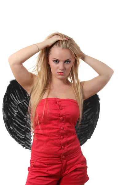赤い悪魔の衣装で若い Sexi ブロンド女性 — ストック写真