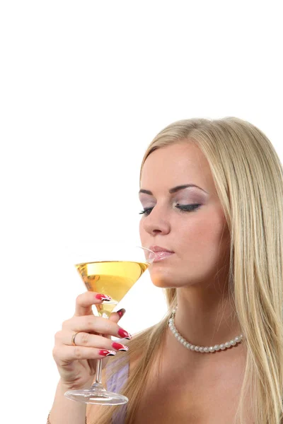 Luxueus Jonge Blonde Vrouw Drinken Martini — Stockfoto