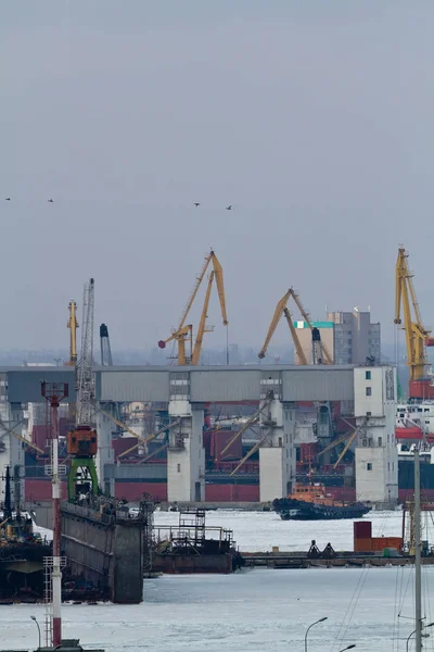 Winter Einem Hafen Von Odessa — Stockfoto
