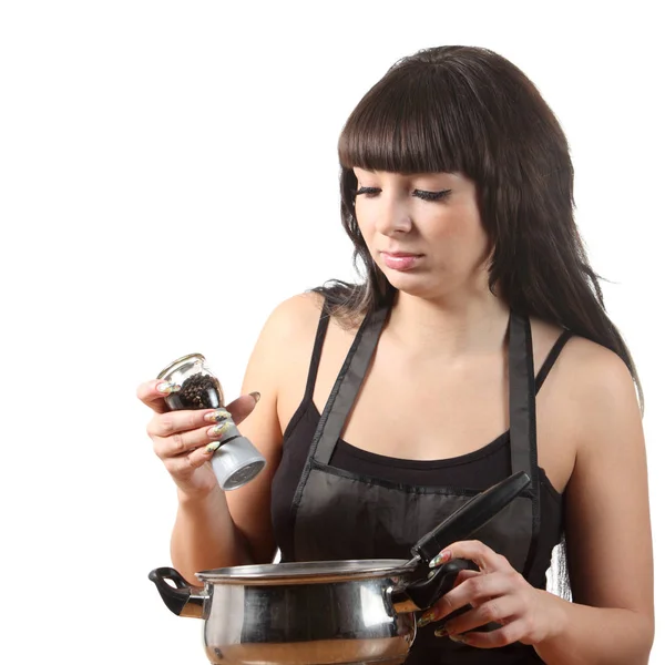 Jonge Brunette Vrouw Koken — Stockfoto