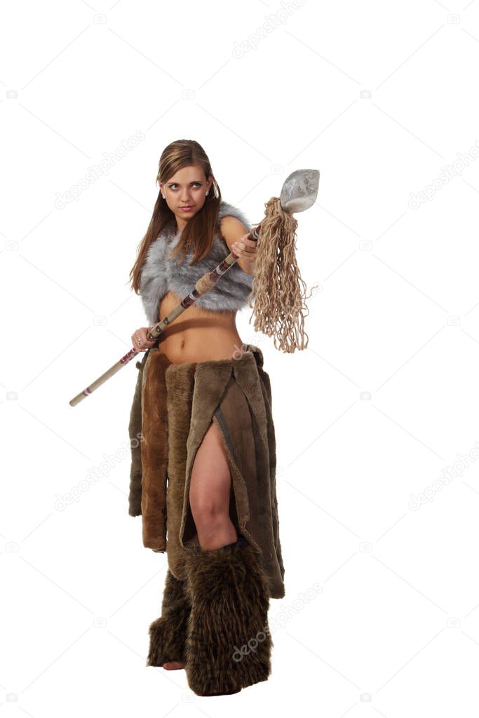 Young attractive girl in costume of savage woman