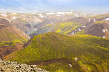Güzel dağ Panorama Milli Parkı Landmannalaugavegur, İzlanda. 