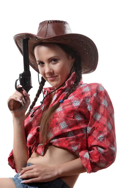 Mooie Jonge Meisje Cowboy Hoed — Stockfoto