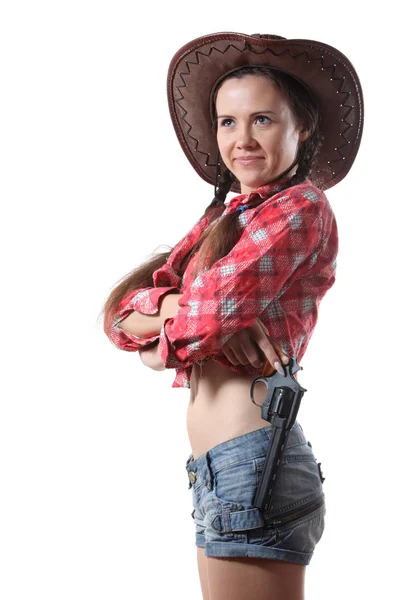 Linda Chica Joven Sombrero Vaquero —  Fotos de Stock