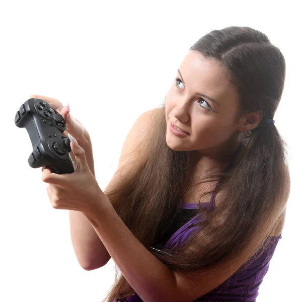 Młoda Kobieta Gra Wideo Gra — Zdjęcie stockowe