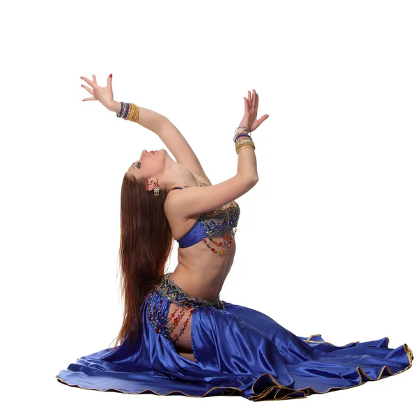 Young Beautiful Belly Dancer Blue Costume — Stock Photo, Image