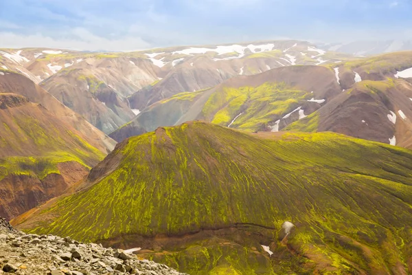 Piękną Panoramą Parku Narodowego Landmannalaugavegur Islandia — Zdjęcie stockowe