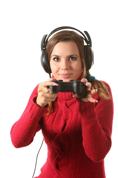 Menina Jogar Jogo Computador — Fotografia de Stock