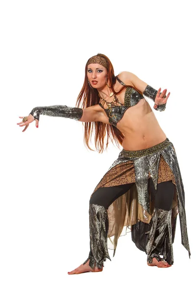 Mujer Con Disfraz Serpiente Bailando Estilo Tribal — Foto de Stock