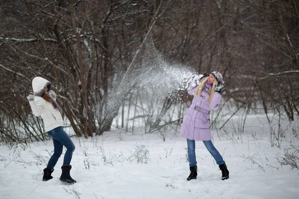 Due Ragazze Che Giocano Nella Neve — Foto Stock