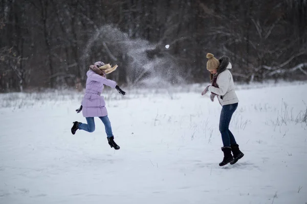 Due Ragazze Che Giocano Nella Neve — Foto Stock