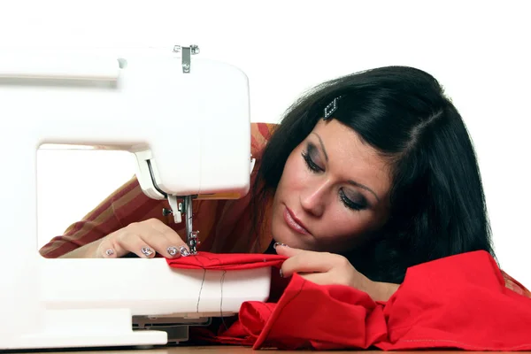 Woman Seamstress Working Sewing Machine — Stock Photo, Image