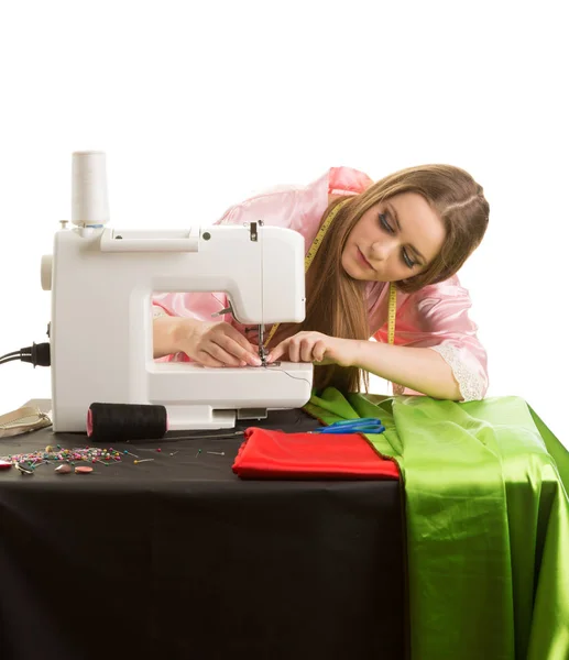 Näherin Bei Der Arbeit Isoliert Auf Weißem Hintergrund — Stockfoto