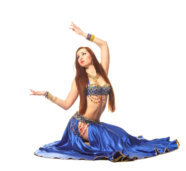 Young Beautiful Belly Dancer Blue Costume — Stock Photo, Image