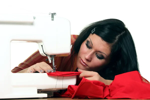Woman Seamstress Working Sewing Machine Stock Image