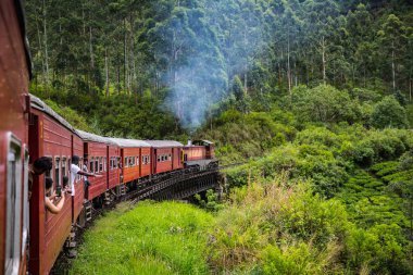 Nuwara Eliya, Sri Lanka-Nisan 12: Eski trende 12 Nisan 2018 yılında Nuwara Eliya, Sri Lanka. Çay tarlaları Tren