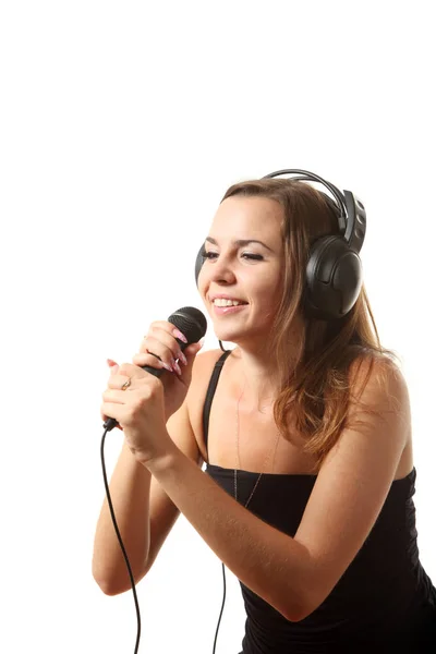 Beyaz Izole Arka Plan Şarkı Genç Çekici Kız — Stok fotoğraf
