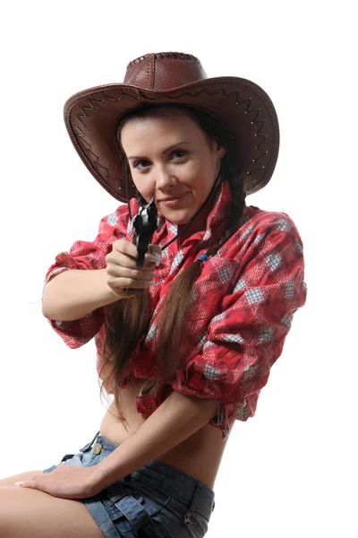 Ganska Ung Flicka Cowboy Hatt — Stockfoto