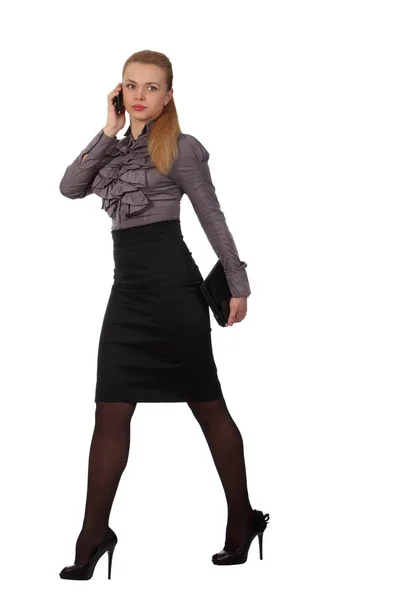 Young Businesswoman Laptop Speak Phone — Stock Photo, Image