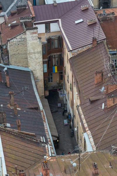 Vista Para Baixo Nos Telhados Cidade Ucraniana Lviv — Fotografia de Stock