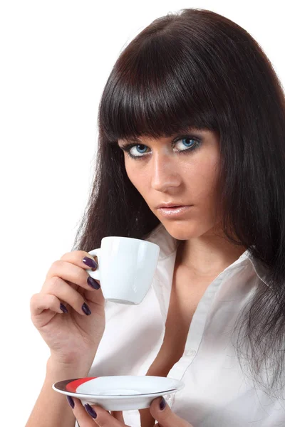 Jonge Vrouw Die Koffie Drinkt — Stockfoto