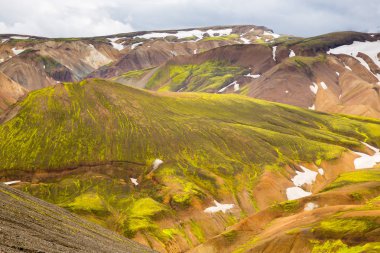 Güzel dağ Panorama Milli Parkı Landmannalaugavegur, İzlanda. 