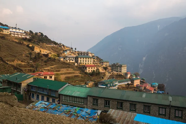 Panoráma Módja Annak Hogy Everest Base Camp Namche Bazar — Stock Fotó