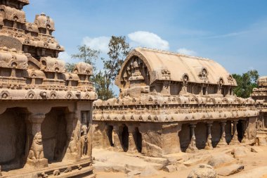 Antik kaya Tapınağı, beş Rathas, Mamallapuram, Tamil Nadu Hindistan