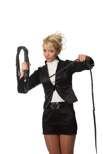 Young Businesswoman Holding Leash — Stock Photo, Image