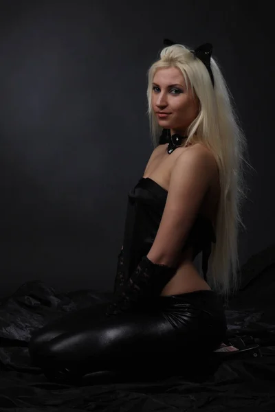 Sexy Meisje Met Een Kat Oren Poseren — Stockfoto
